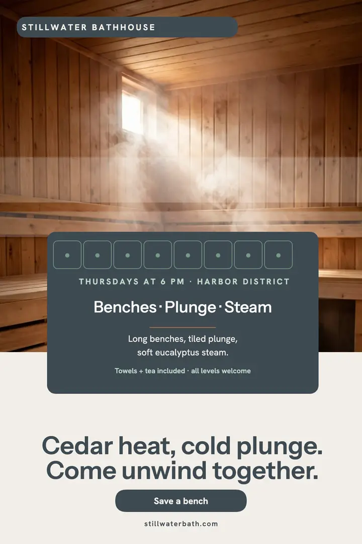 Stillwater cedar sauna night poster template