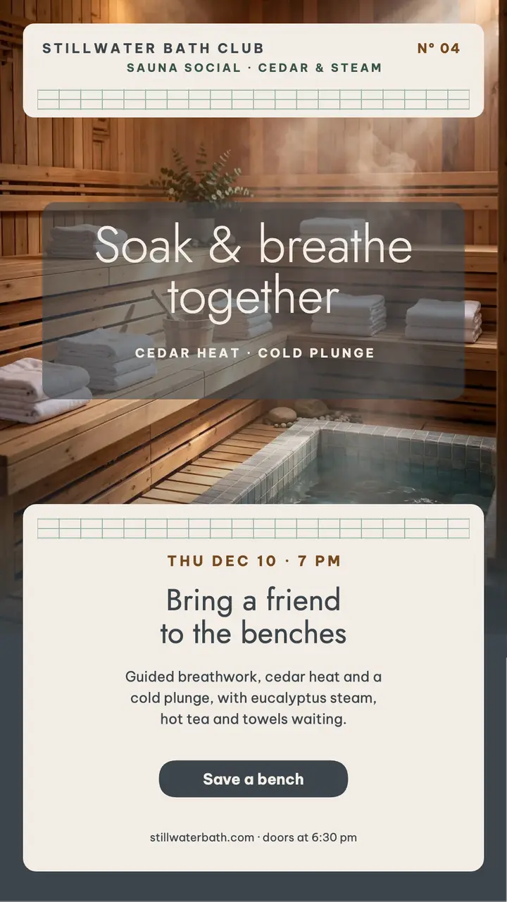 Stillwater sauna social story invite template