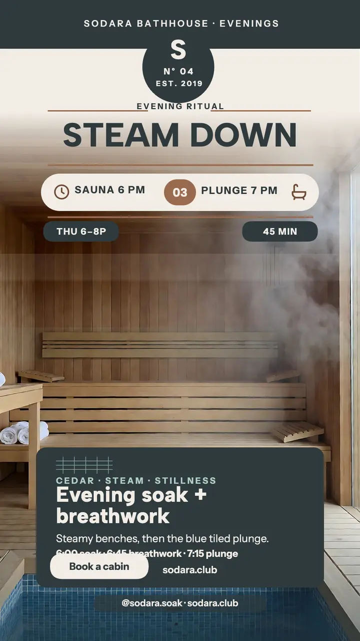Sodara cedar sauna soak story template
