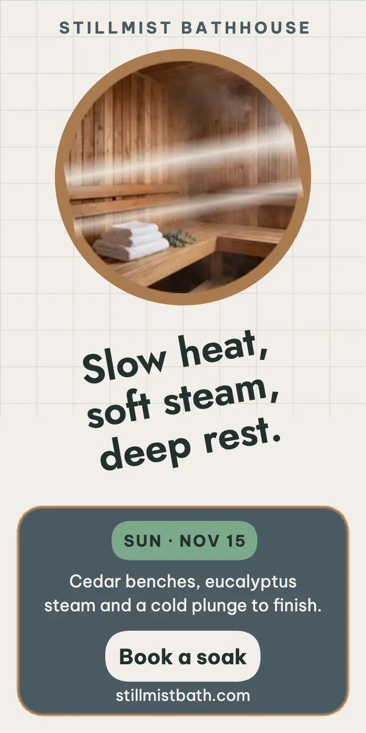 Stillmist cedar sauna wellness ad: sauna ad template