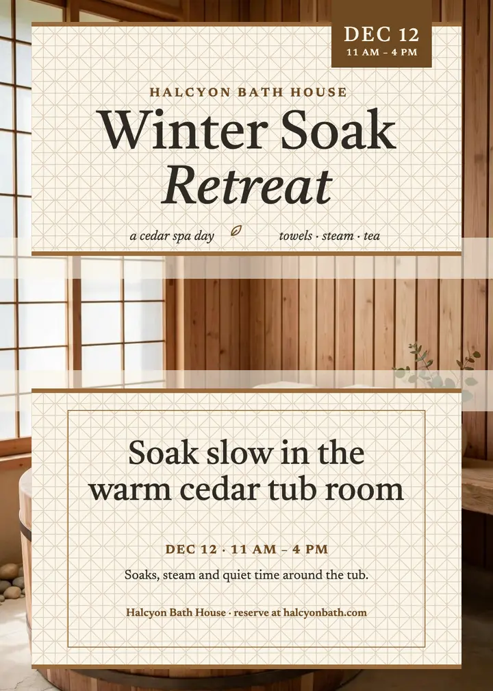 Winter cedar soak retreat invitation template
