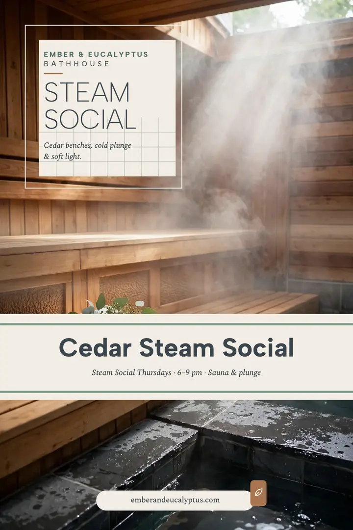 Ember and Eucalyptus steam social poster template