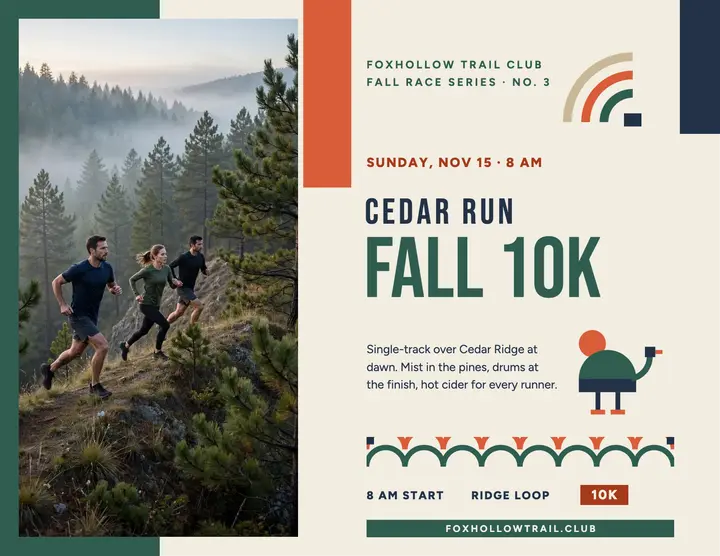Cedar Run fall trail race flyer template