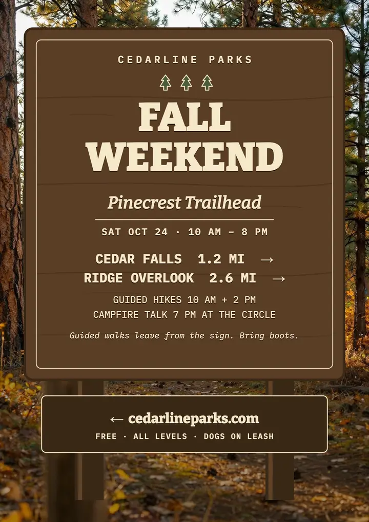 Pinecrest Trailhead hikes flyer template