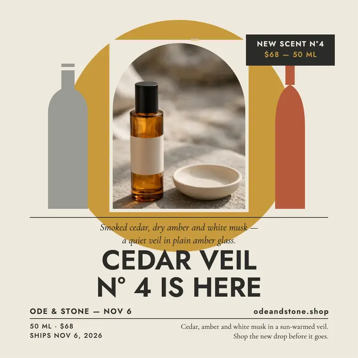 Cedar Veil perfume drop, purist post template