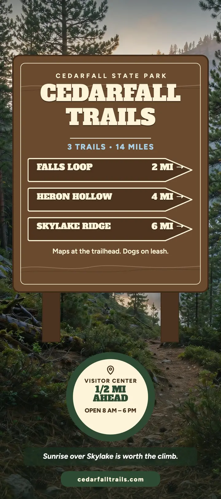 Cedarfall Trails park rack card: state park trail rack card template
