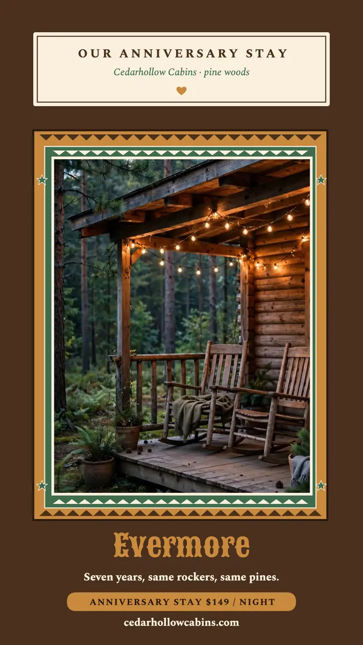 Cedarhollow anniversary cabin story template