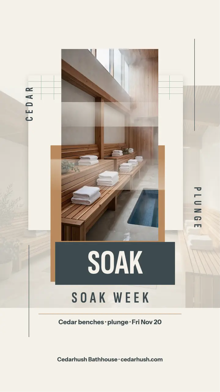 Cedarhush sauna opening steam story template