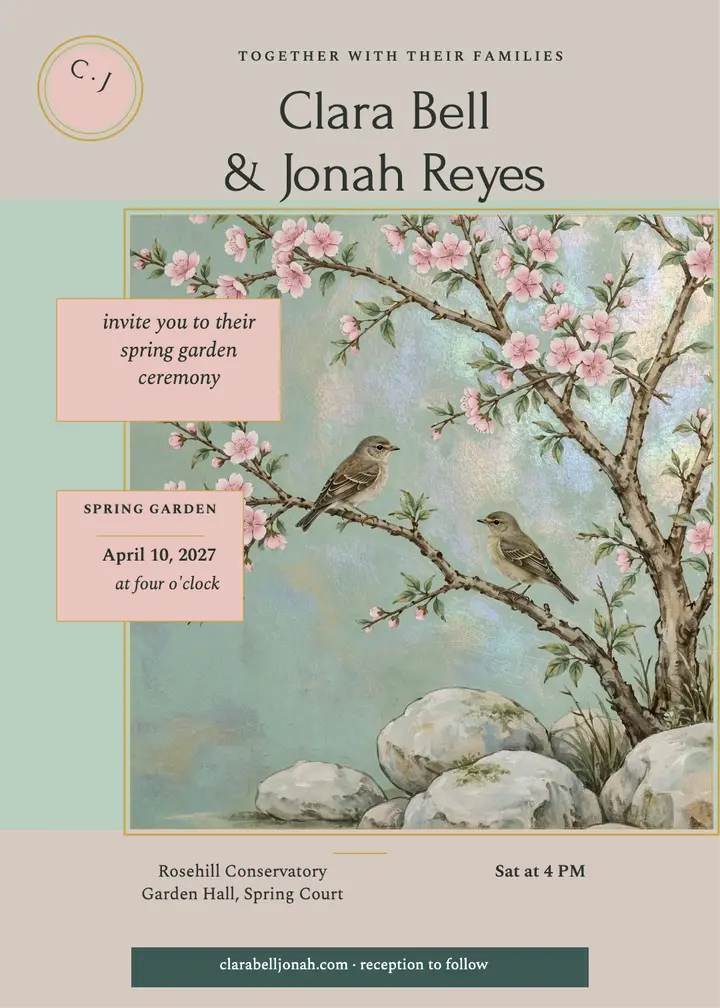 Celadon birds spring garden invitation template