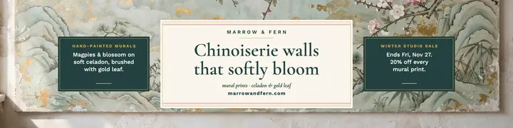 Marrow and Fern chinoiserie mural banner template