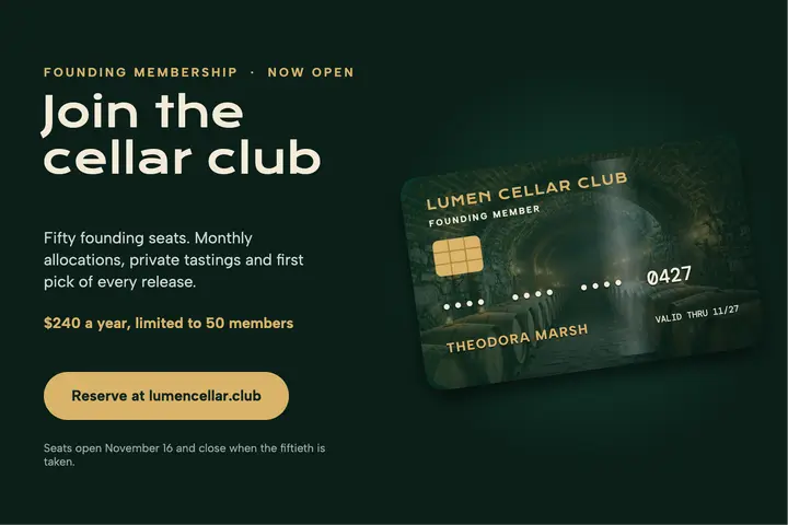 Lumen Cellar Club founding membership postcard template