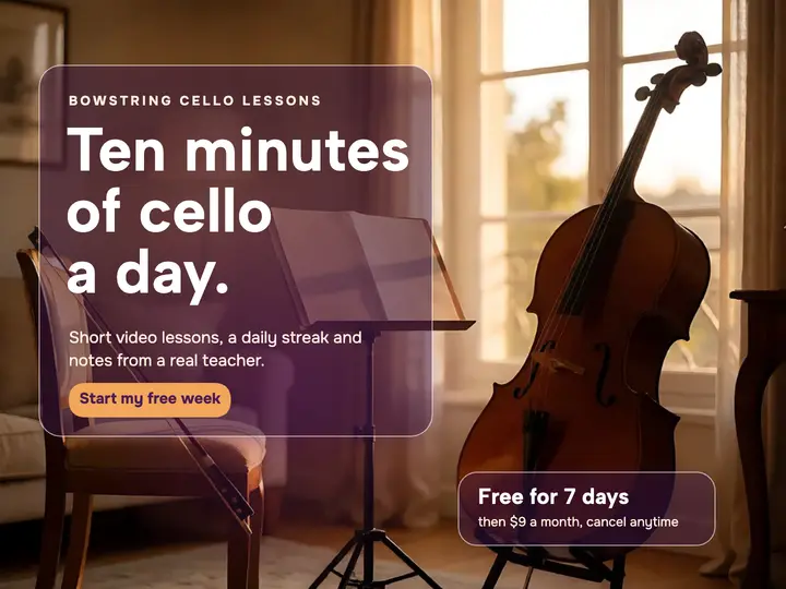 Bowstring Cello Lessons app slide template