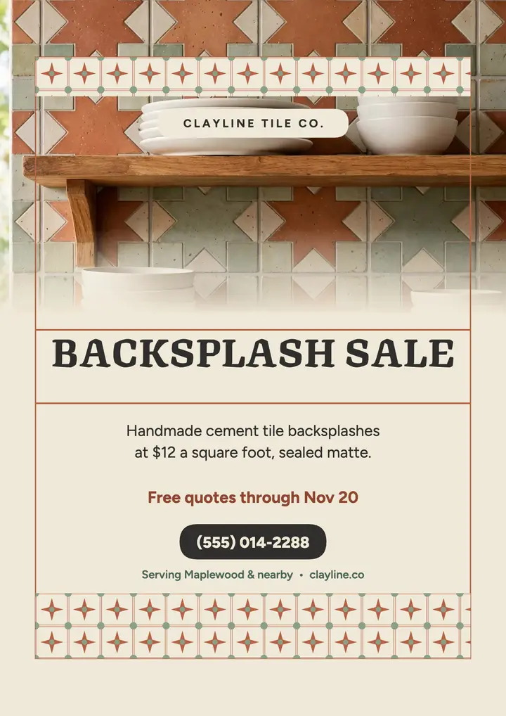 Clayline cement tile backsplash flyer template