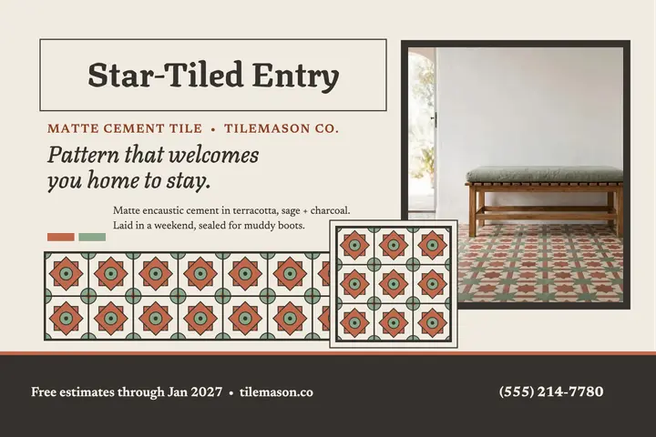 Tilemason star-tiled entry postcard: tile installer postcard template