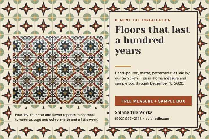 Cement tile floors postcard template