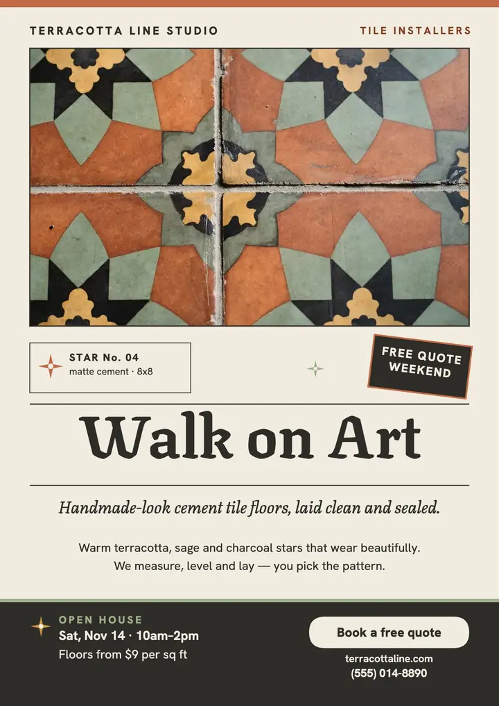 Terracotta Line cement tile quote flyer template