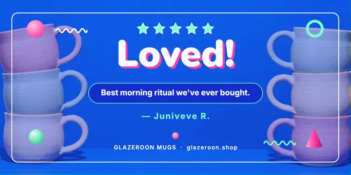 Glazeroon Mugs customer review, 90s TV ident template