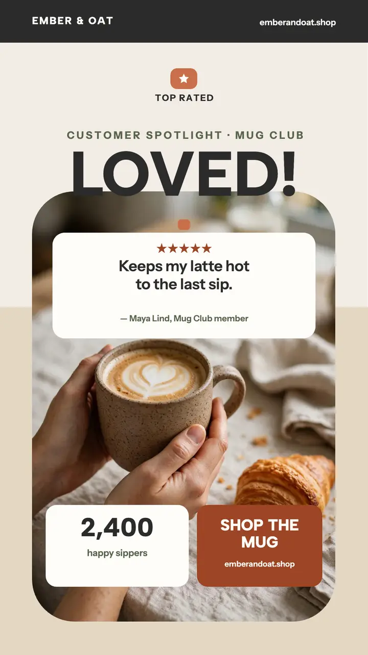 Ember and Oat mug review bento story template