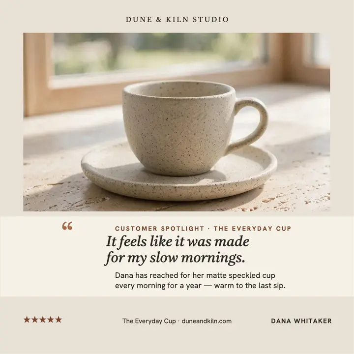 Dune and Kiln customer spotlight cup post template