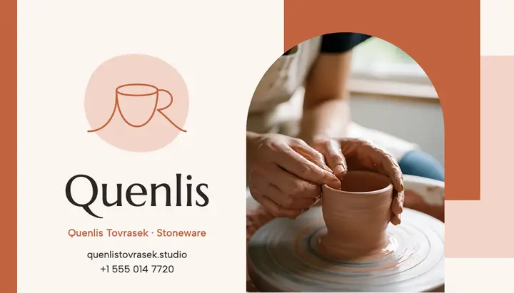 Quenlis Tovrasek stoneware one-line business card: ceramic artist business card template