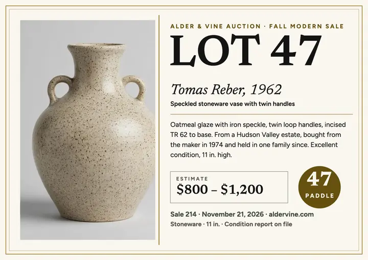 Ceramic vase auction lot certificate template