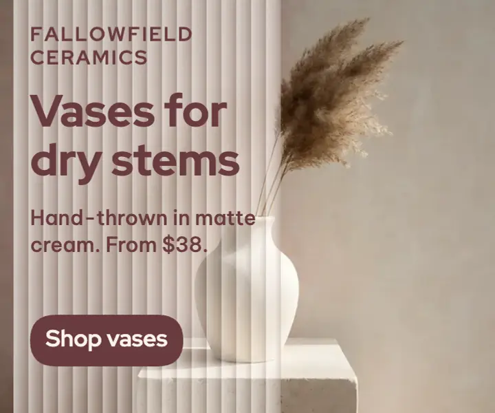 Fallowfield Ceramics vase sale display ad, reeded glass template