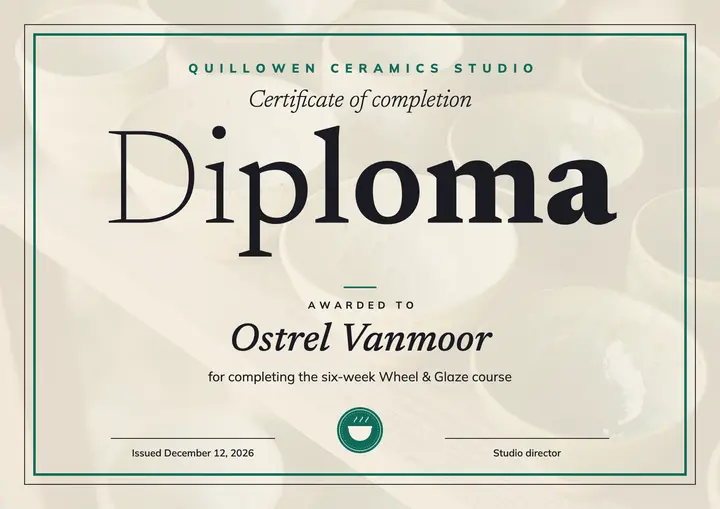 Ceramics course certificate: ceramics course certificate template