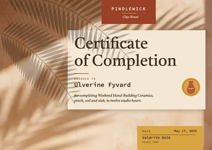 Ceramics course certificate of completion, sun shadow: ceramics course certificate template