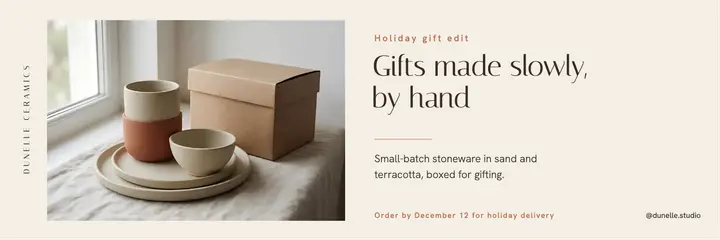 Dunelle Ceramics holiday gift edit header template