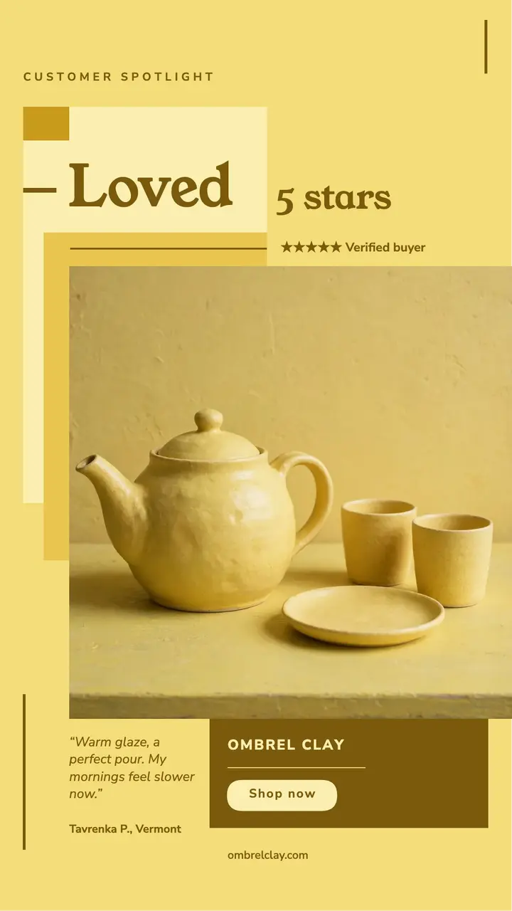 Ceramics shop review spotlight story, color drench template