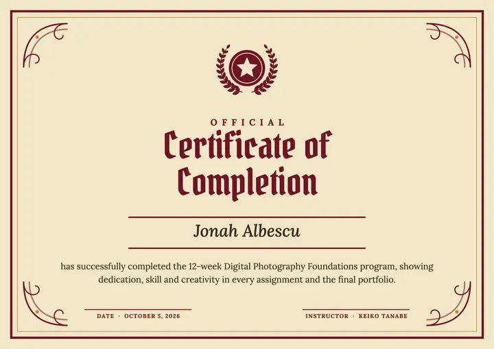 Classic certificate of completion template