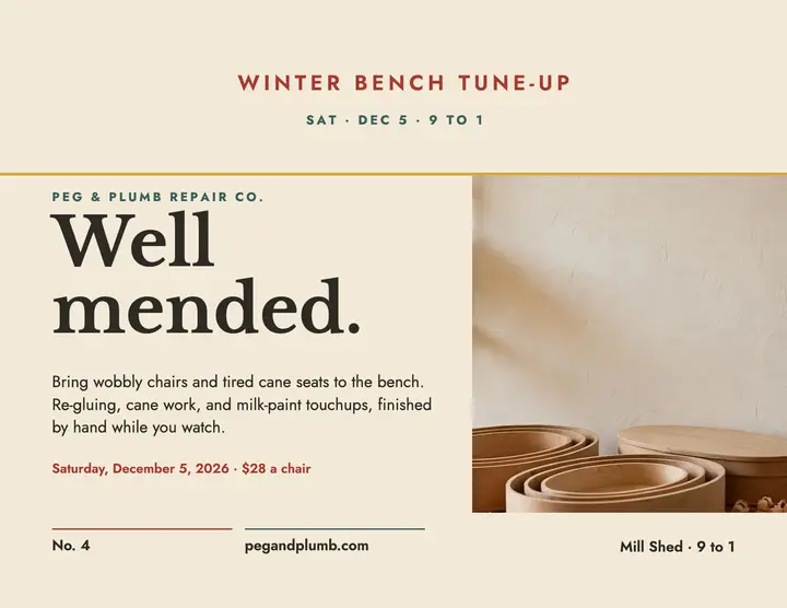 Peg and Plumb chair bench flyer: chair repair flyer template