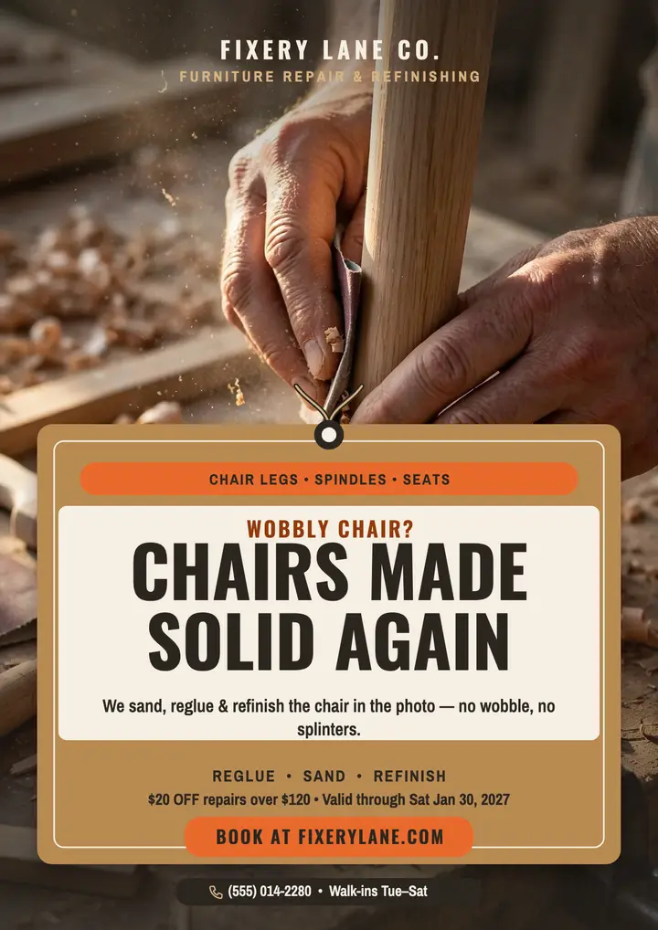 Fixery Lane chair repair tag flyer template