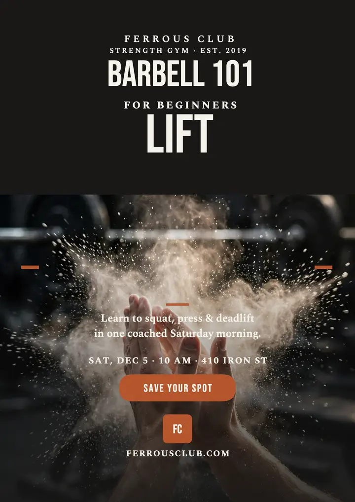 Ferrous Club barbell clinic flyer template