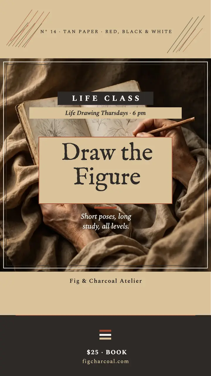 Fig and Charcoal life drawing workshop story template