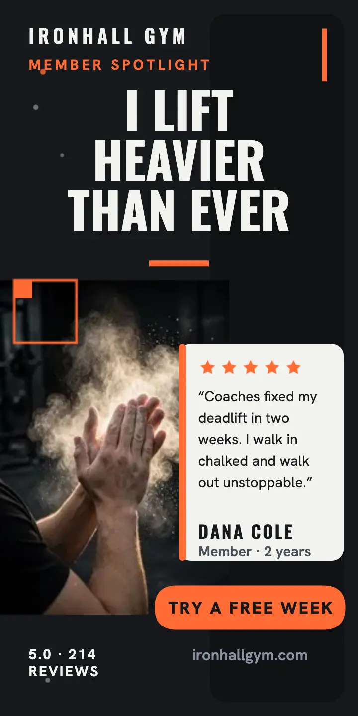 Ironhall Gym chalk review spotlight: gym review ad template