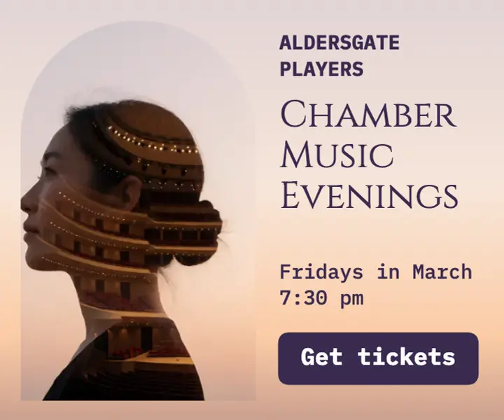 Aldersgate chamber music evenings, double exposure ad template