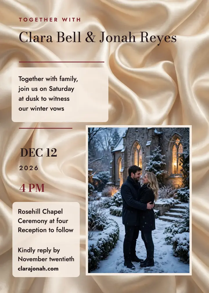 Clara and Jonah champagne satin invitation template