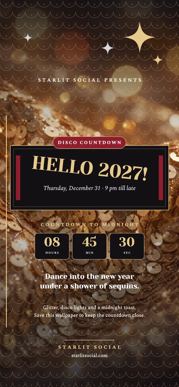 Starlit Social New Year countdown wallpaper template