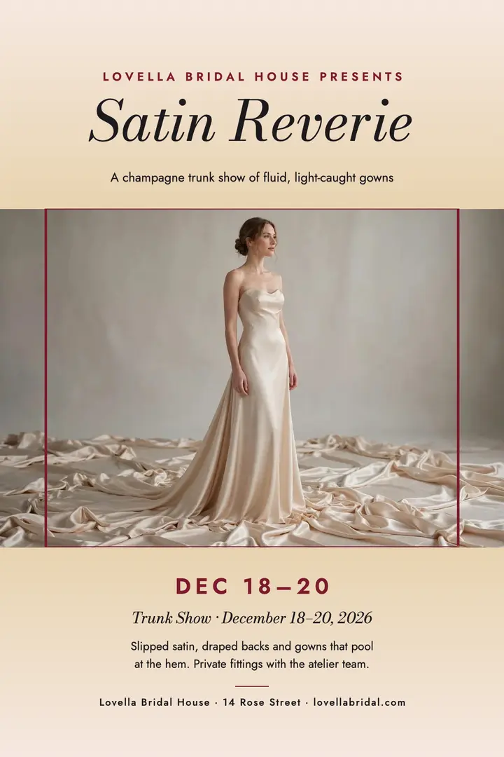 Lovella champagne satin trunk show poster template