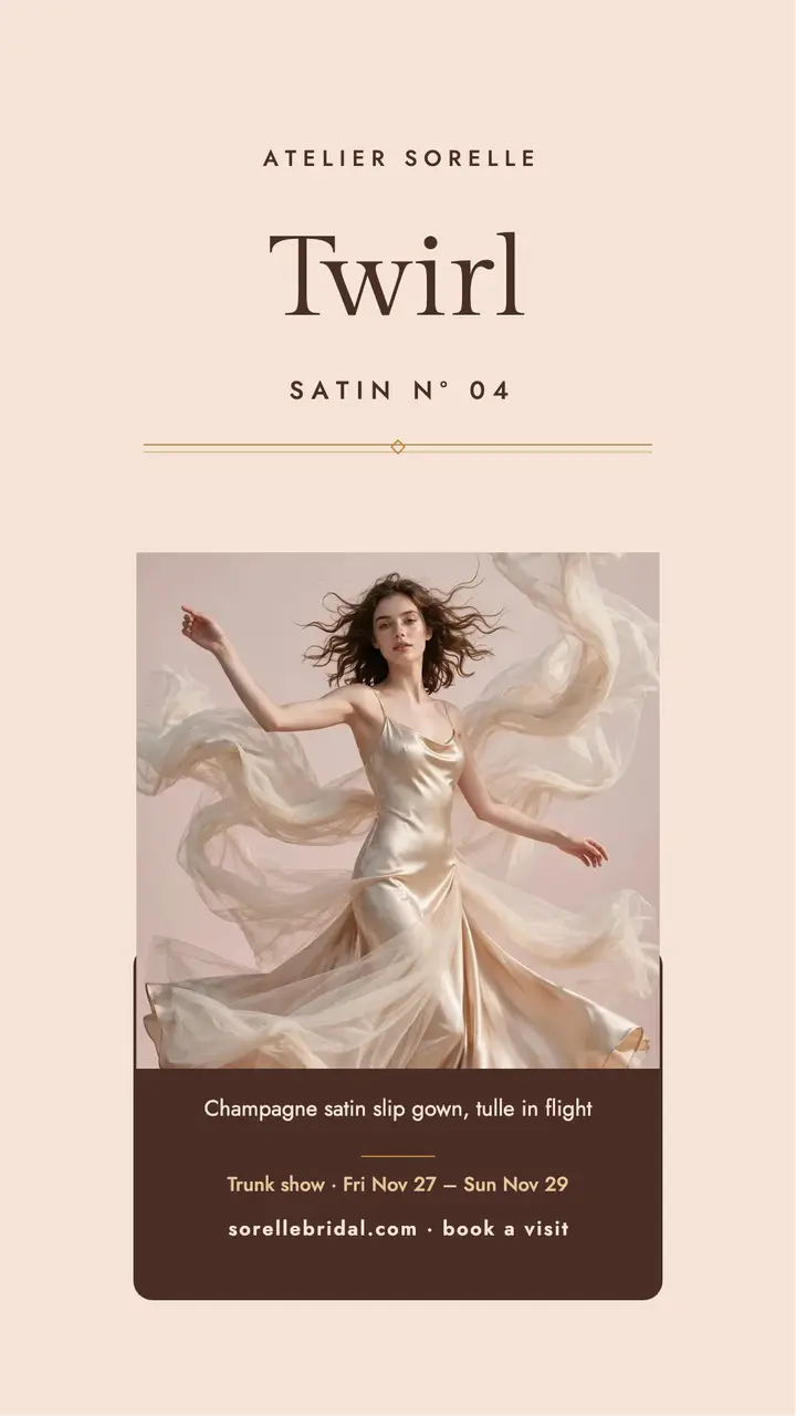 Sorelle champagne satin twirl story template