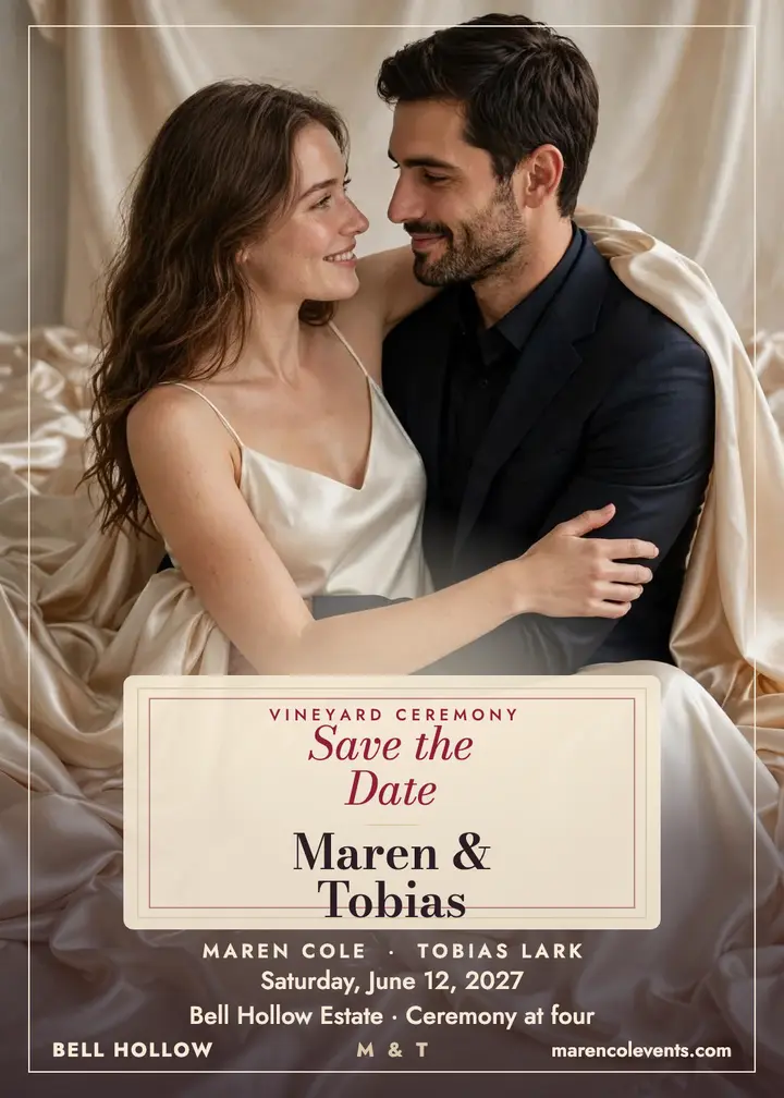 Maren and Tobias champagne satin invitation template