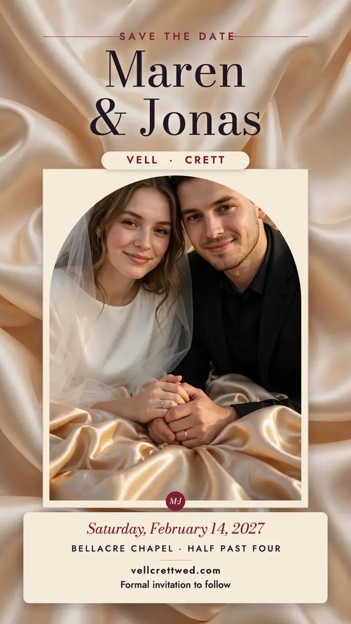 Maren and Jonas satin save the date story: save the date story template
