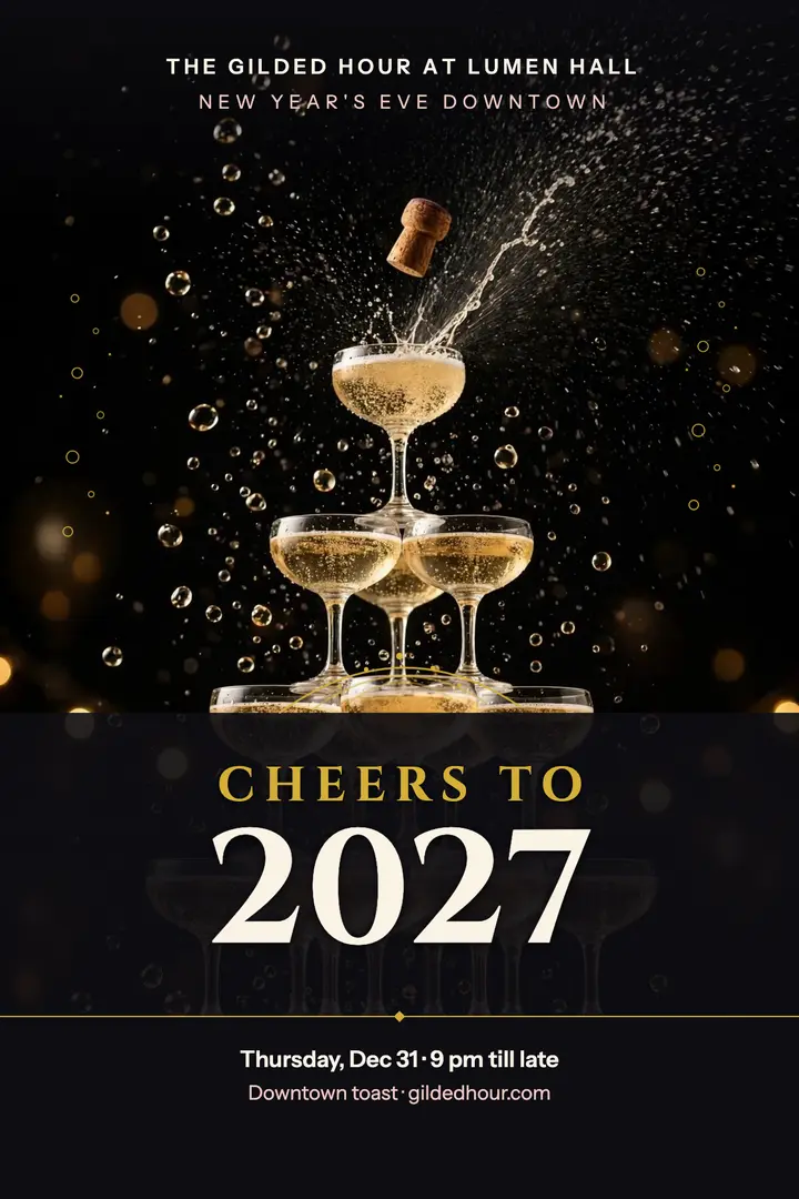 Gilded Hour New Year champagne toast poster template