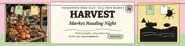 Paperstring harvest reading night banner: book club etsy banner template