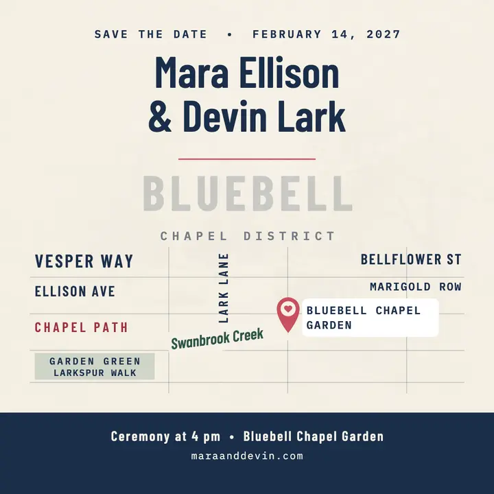 Bluebell chapel map save the date: wedding map save the date template