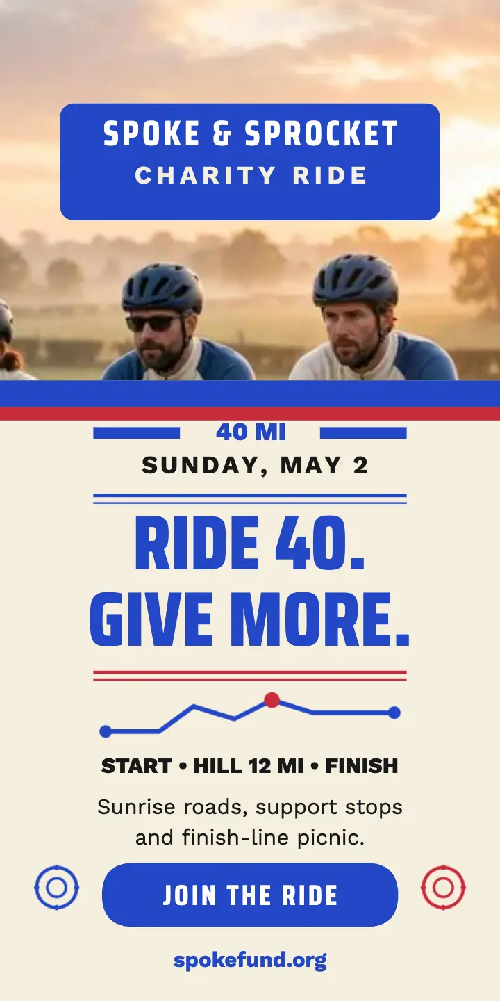 Spoke and Sprocket charity ride half page ad template