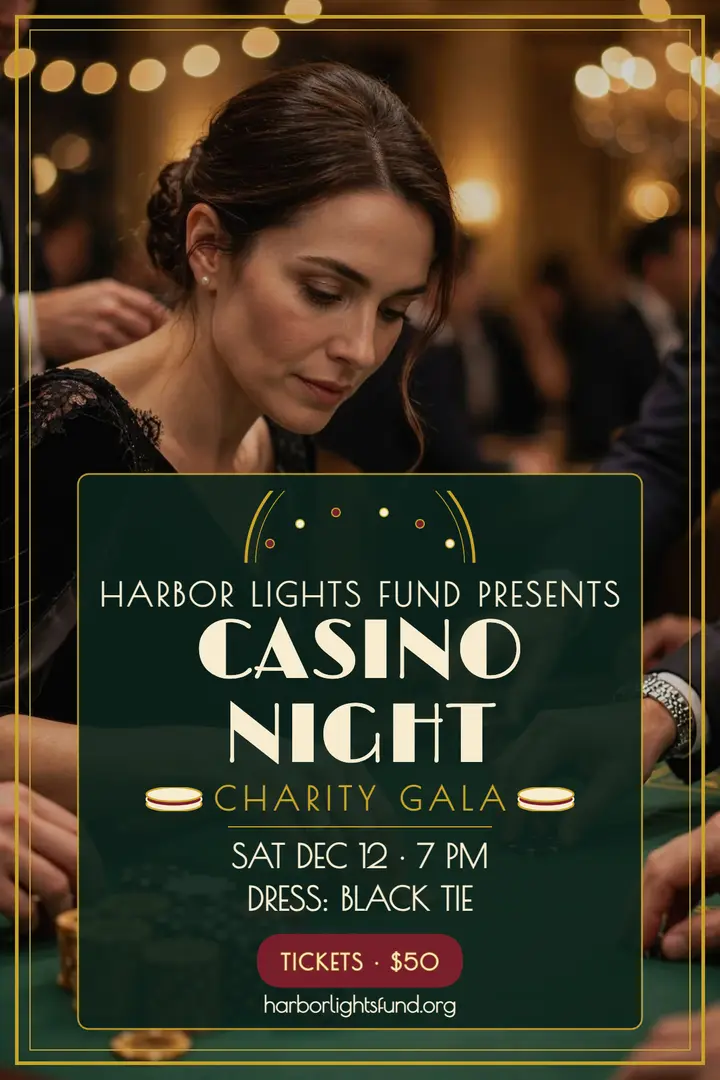 Harbor Lights Fund casino night poster template
