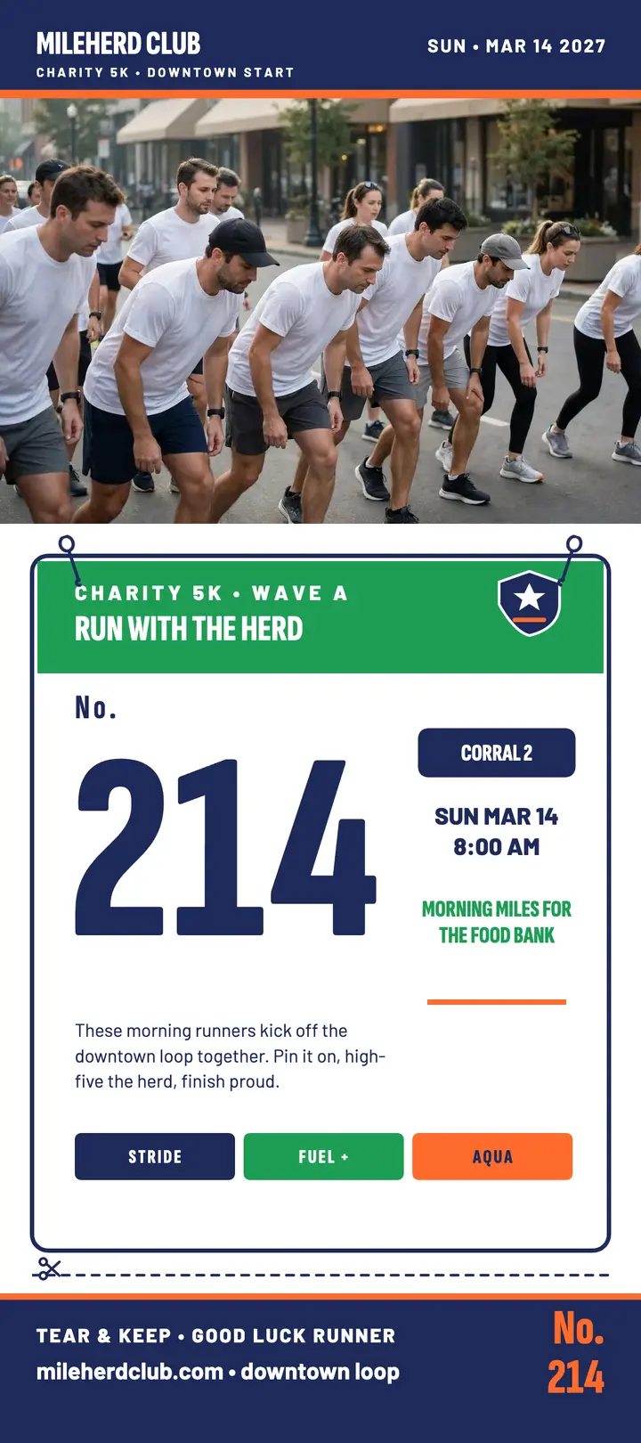 Mileherd Club charity run bib card template