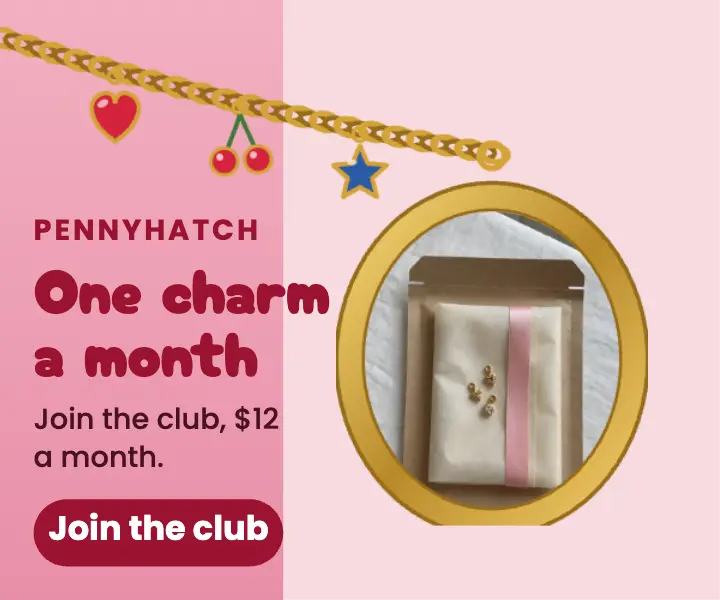 Charm of the month club ad with enamel charms on a gold chain template
